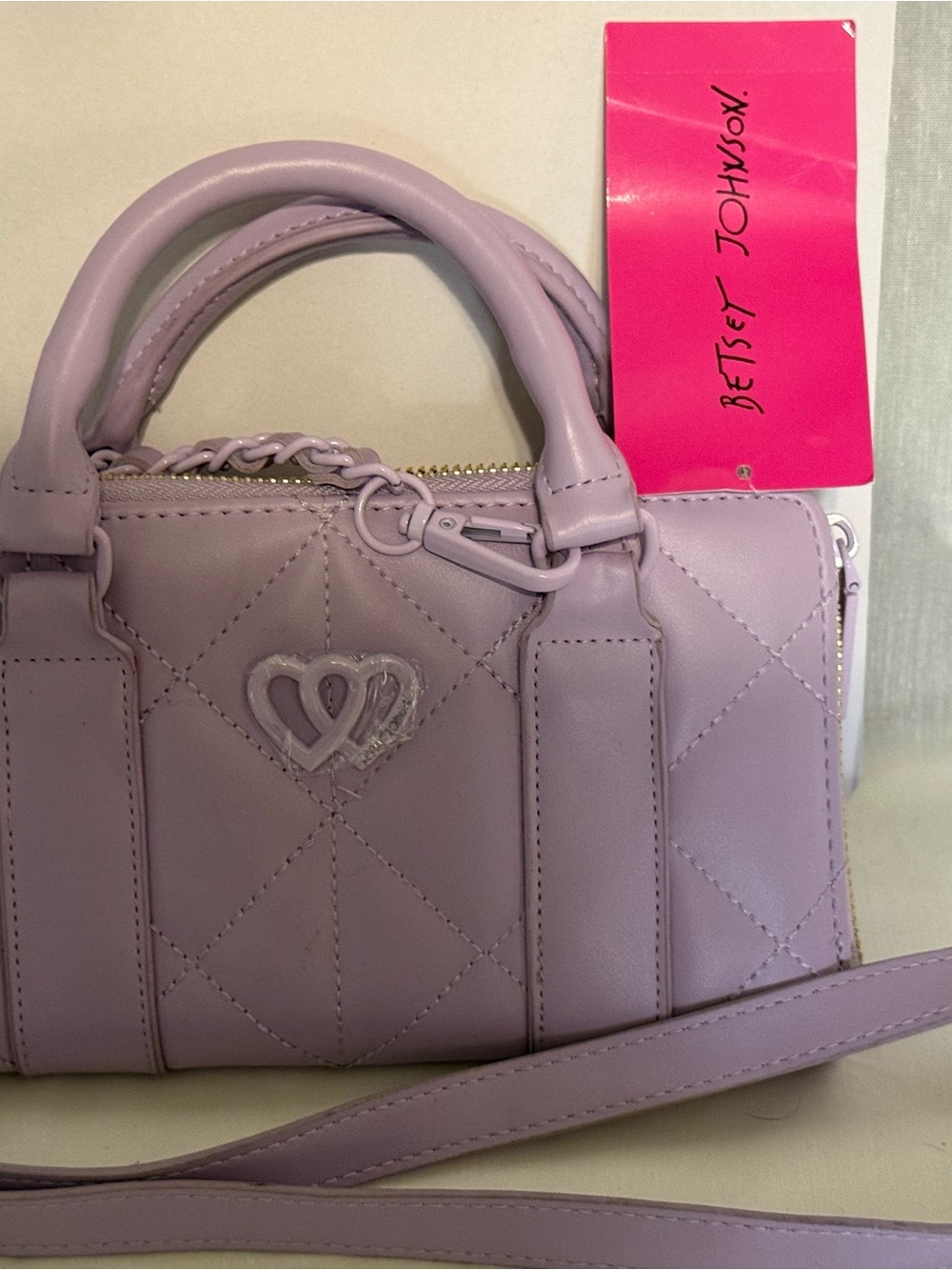 Betsey Johnson Lilac Quilted Mini Satchel with Heart Charm